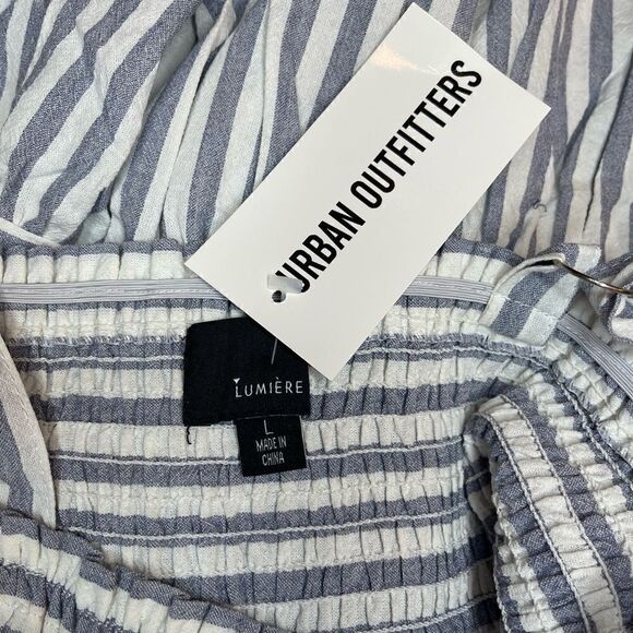 LUMIERE Urban Outfitters Stripe Smocked Blue & White Babydoll Dress Size Large - Picture 5 of 13